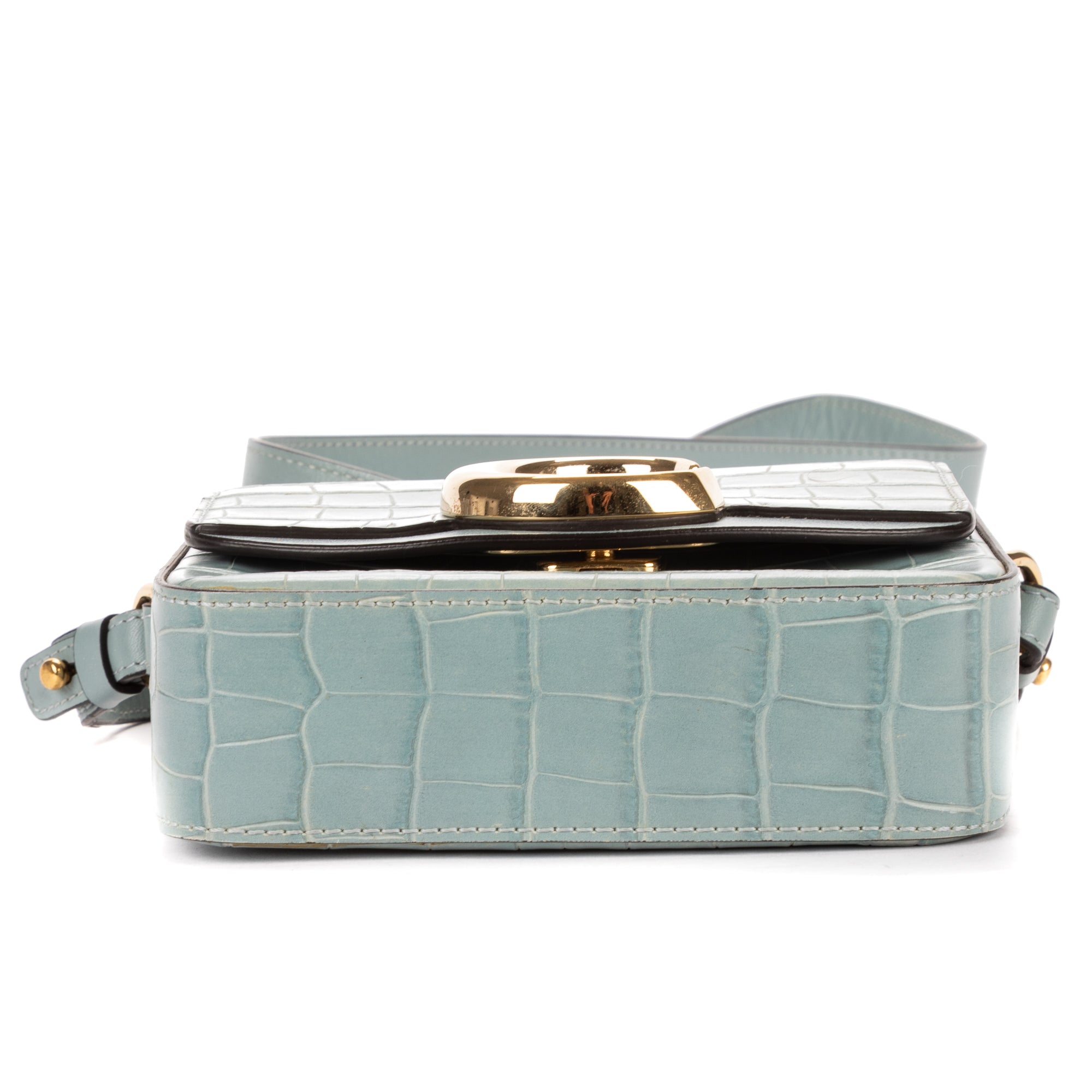 Shoulder Bag Mini C Crossbody Light Blue Crocodoile Embossed Calfskin Leather