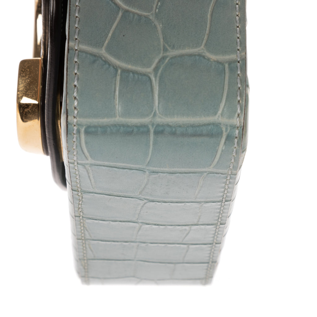 Shoulder Bag Mini C Crossbody Light Blue Crocodoile Embossed Calfskin Leather