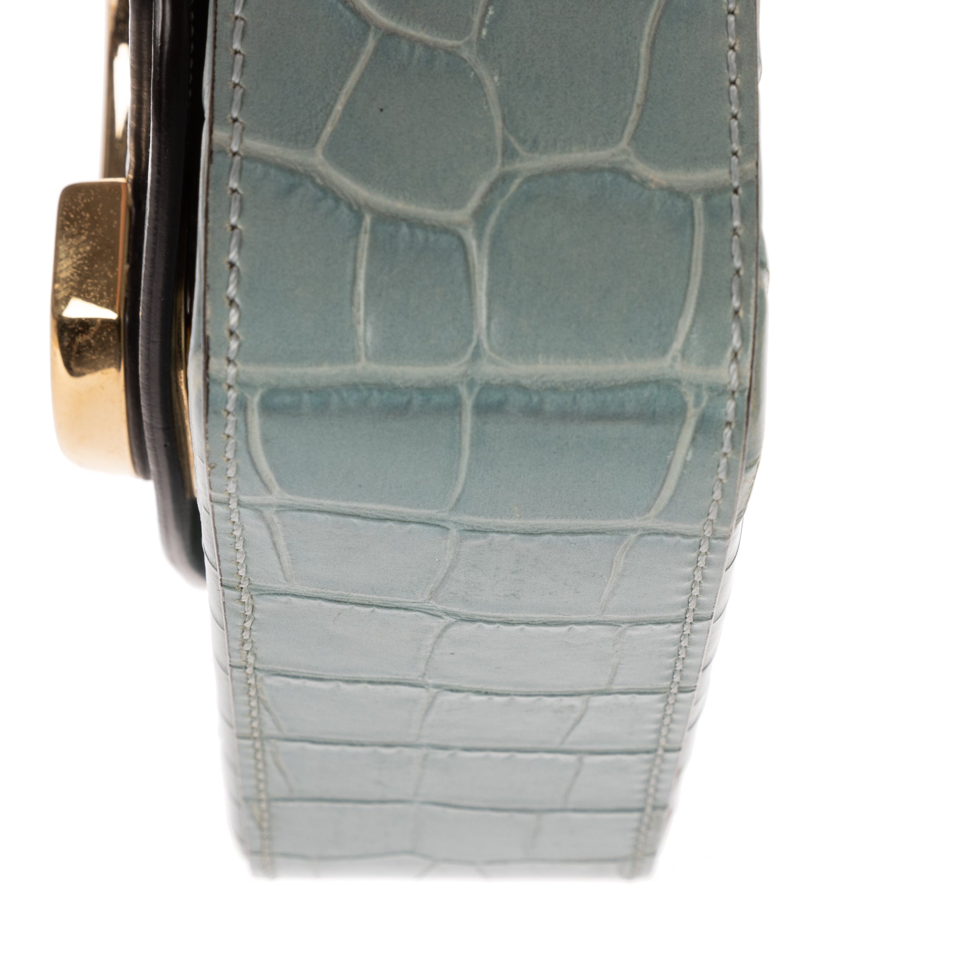 Shoulder Bag Mini C Crossbody Light Blue Crocodoile Embossed Calfskin Leather