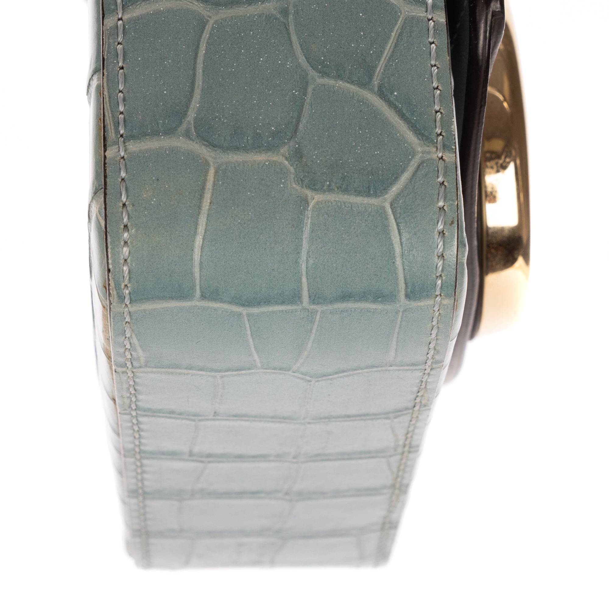 Shoulder Bag Mini C Crossbody Light Blue Crocodoile Embossed Calfskin Leather