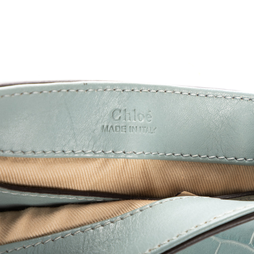 Shoulder Bag Mini C Crossbody Light Blue Crocodoile Embossed Calfskin Leather