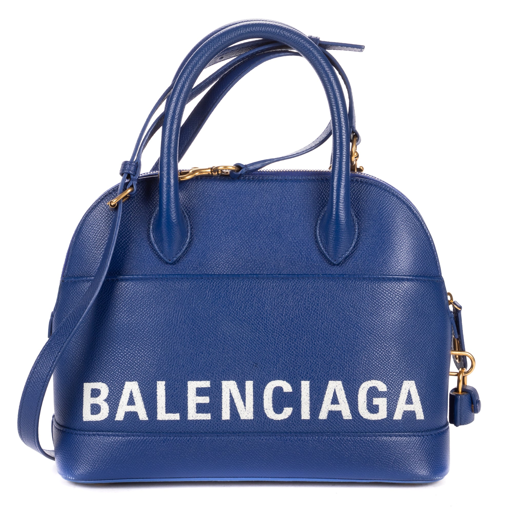 Shoulder Bag Ville Top Handle Small Blue Grained Calf Leather