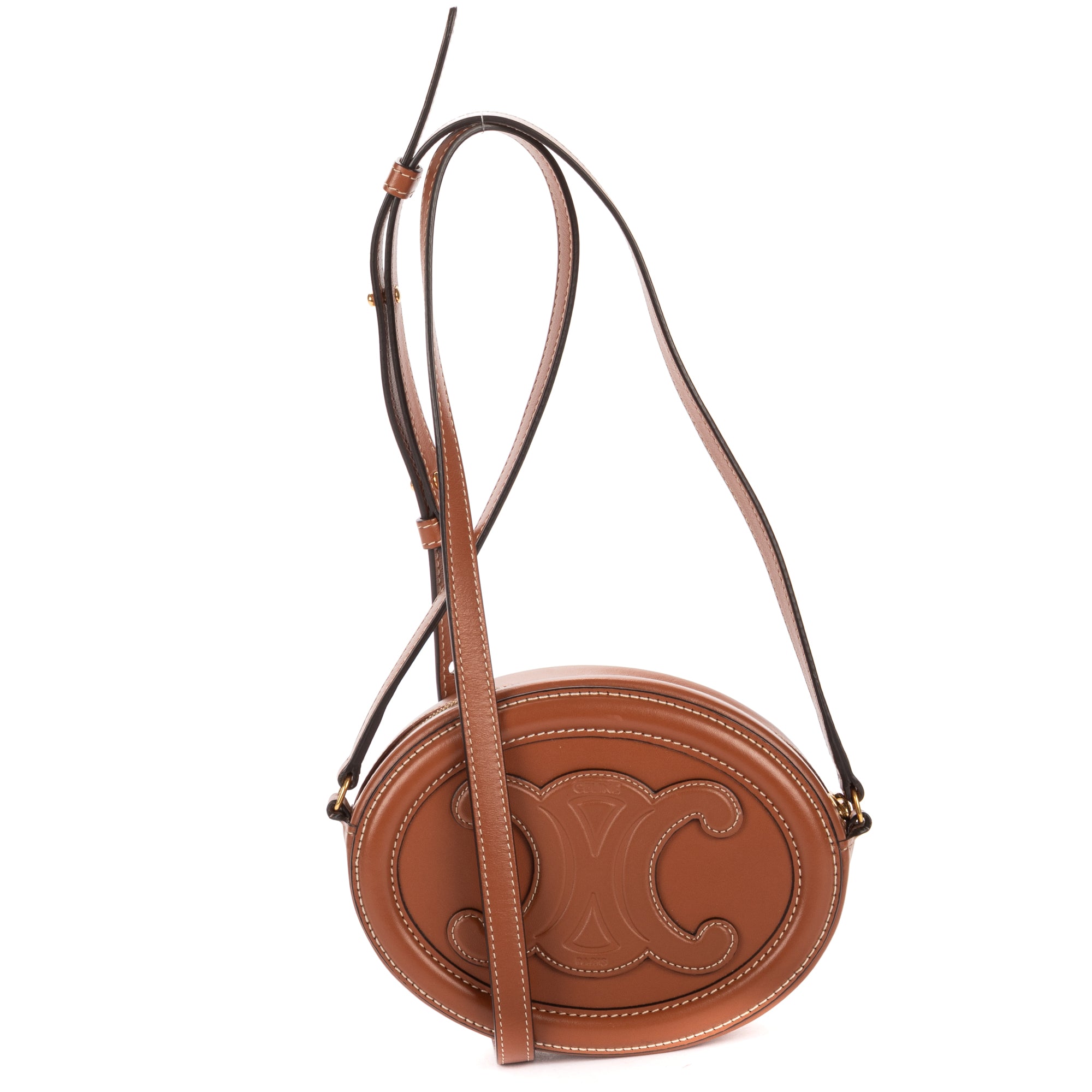 Shoulder Bag Cuir Triomphe Oval Purse Brown Calfskin Leather