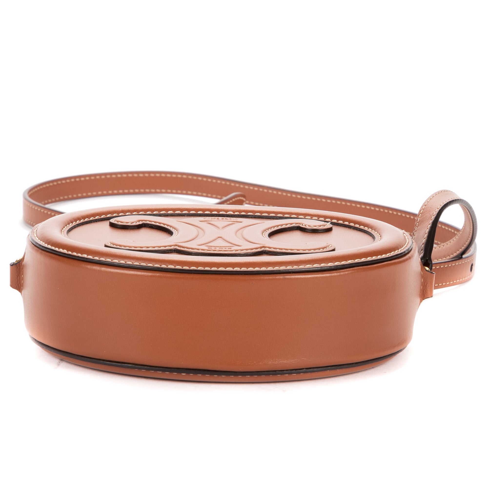 Shoulder Bag Cuir Triomphe Oval Purse Brown Calfskin Leather