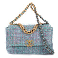 Shoulder Bag 19 Flap Bag Medium Blue Quilted Tweed Canvas