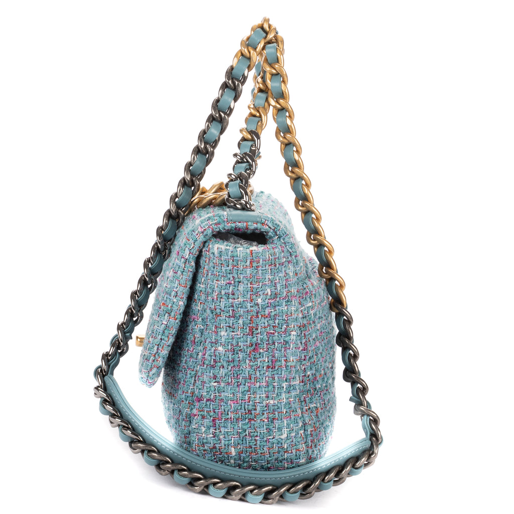 Shoulder Bag 19 Flap Bag Medium Blue Quilted Tweed Canvas