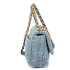 Shoulder Bag 19 Flap Bag Medium Blue Quilted Tweed Canvas