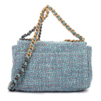 Shoulder Bag 19 Flap Bag Medium Blue Quilted Tweed Canvas