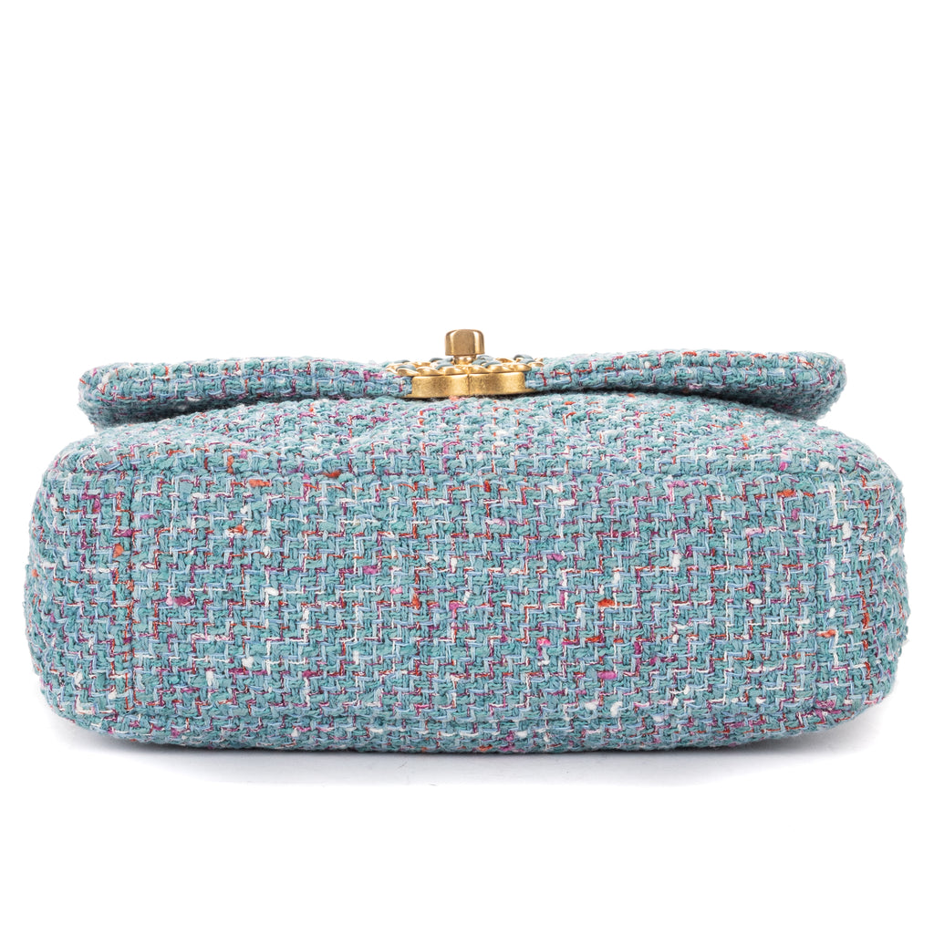 Shoulder Bag 19 Flap Bag Medium Blue Quilted Tweed Canvas