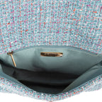 Shoulder Bag 19 Flap Bag Medium Blue Quilted Tweed Canvas