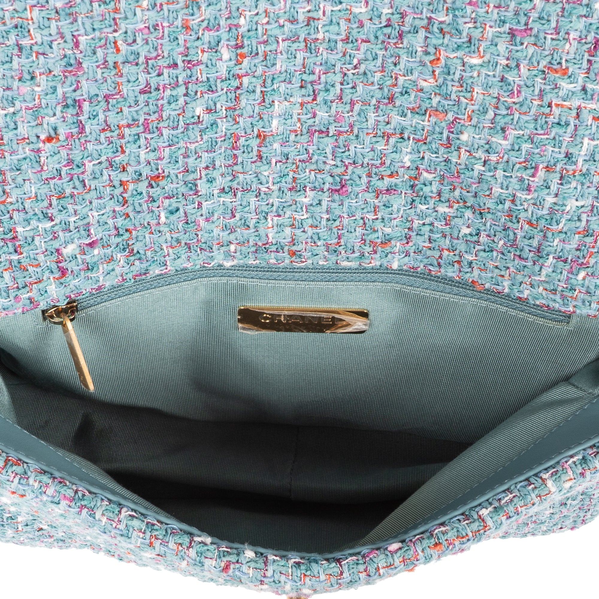Shoulder Bag 19 Flap Bag Medium Blue Quilted Tweed Canvas