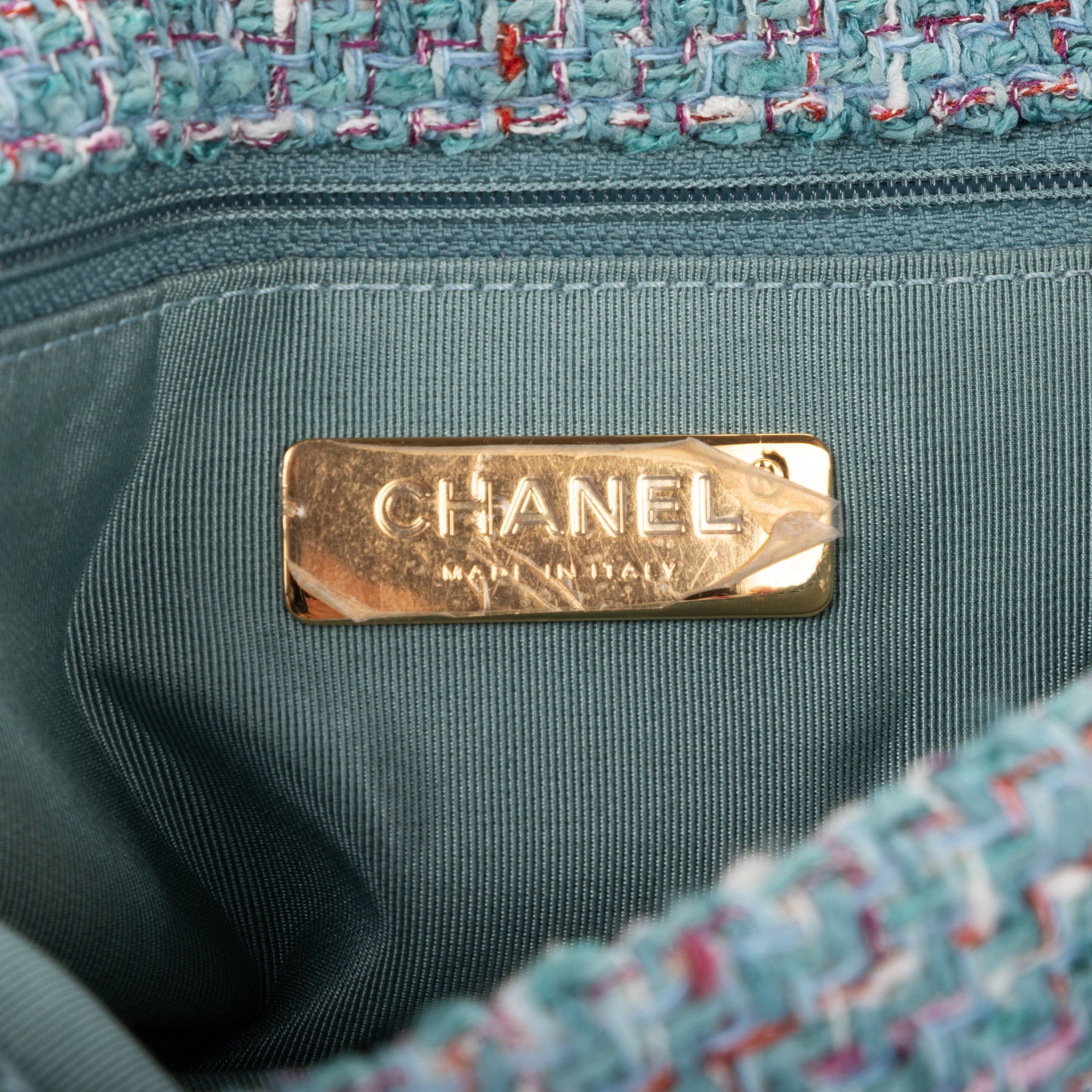 Shoulder Bag 19 Flap Bag Medium Blue Quilted Tweed Canvas