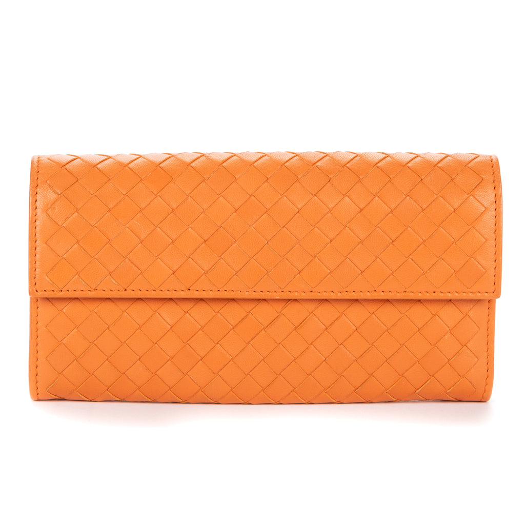 Wallet Long Wallet Flap Orange Intrecciato Calfskin Leather