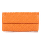 Wallet Long Wallet Flap Orange Intrecciato Calfskin Leather