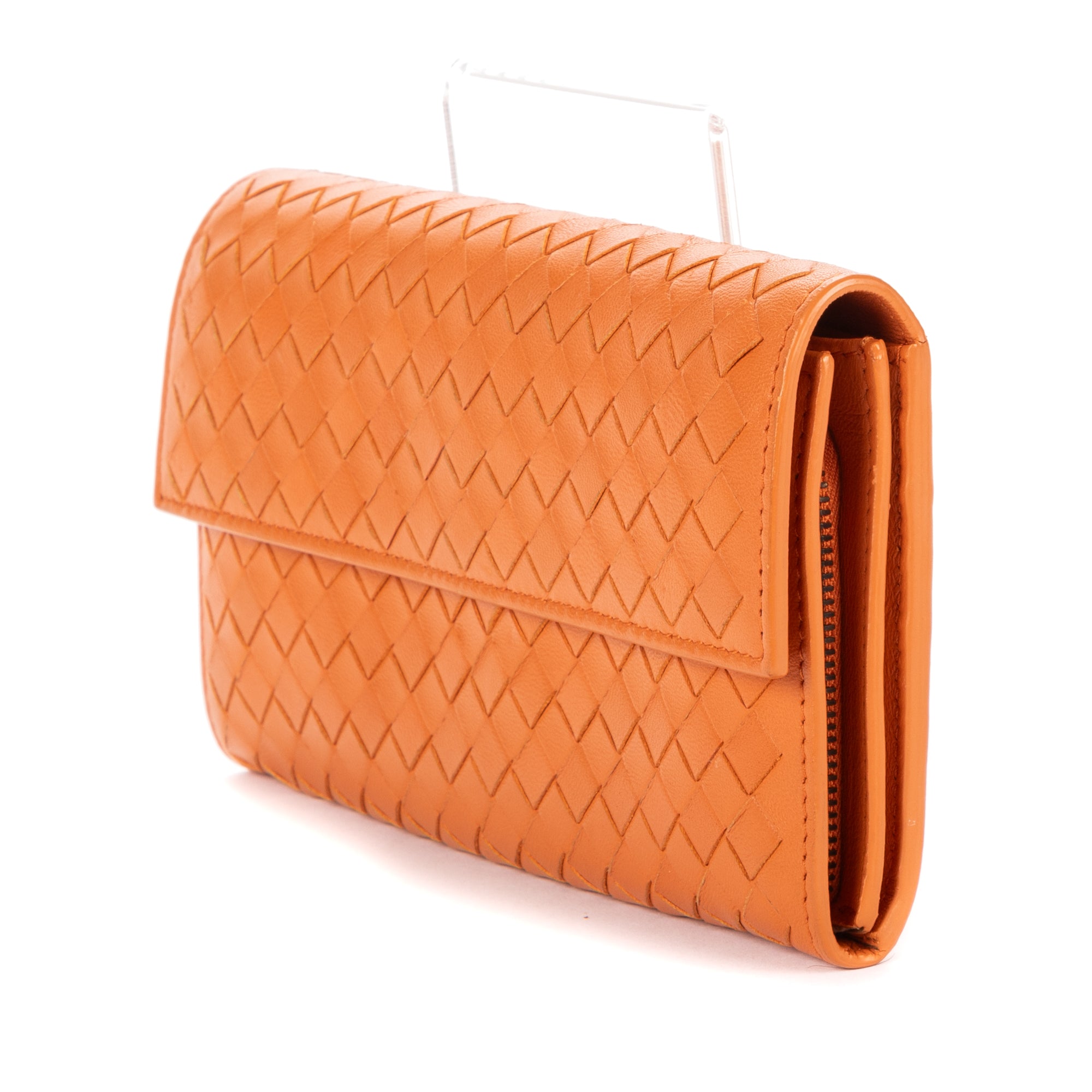 Wallet Long Wallet Flap Orange Intrecciato Calfskin Leather