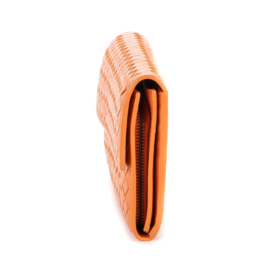 Wallet Long Wallet Flap Orange Intrecciato Calfskin Leather
