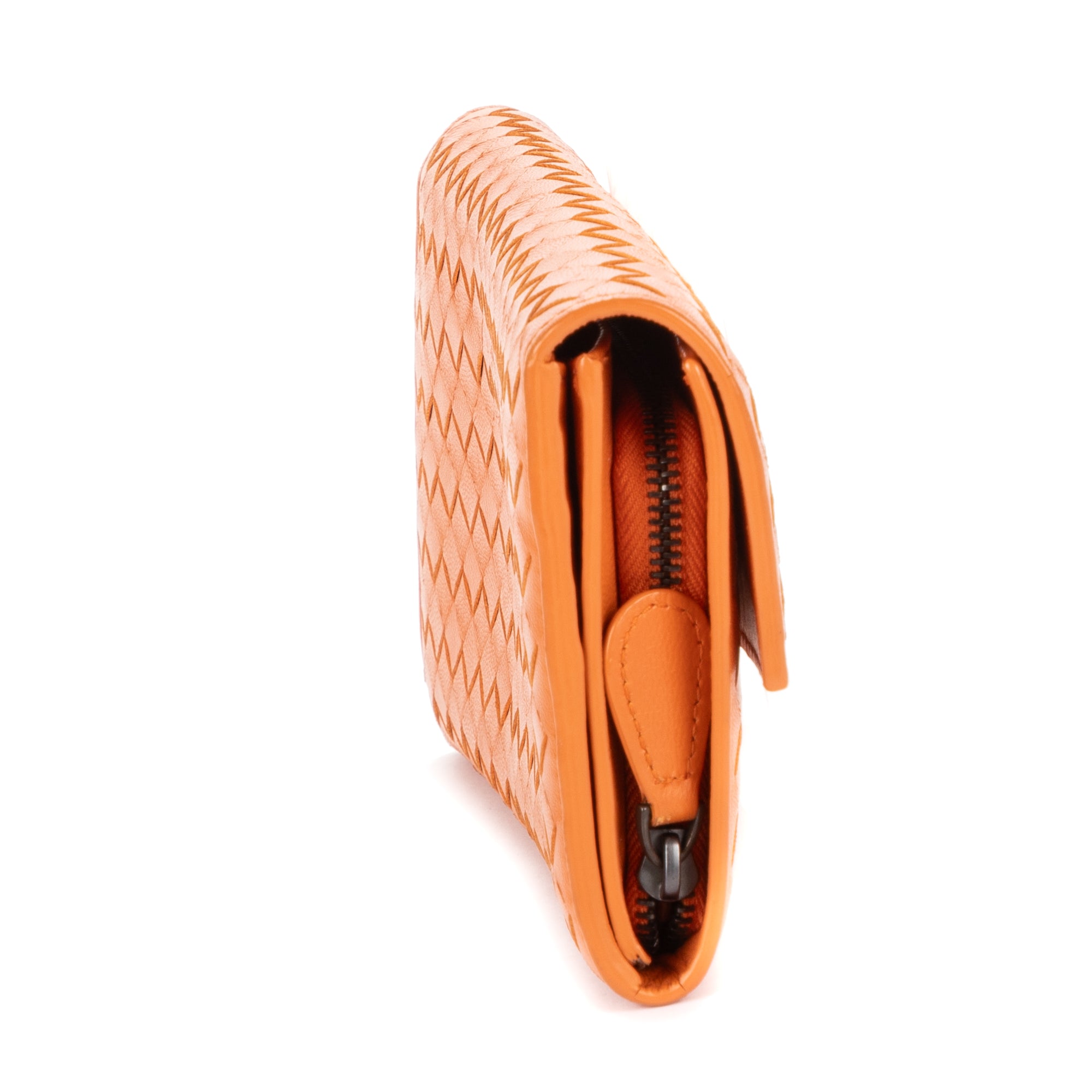 Wallet Long Wallet Flap Orange Intrecciato Calfskin Leather