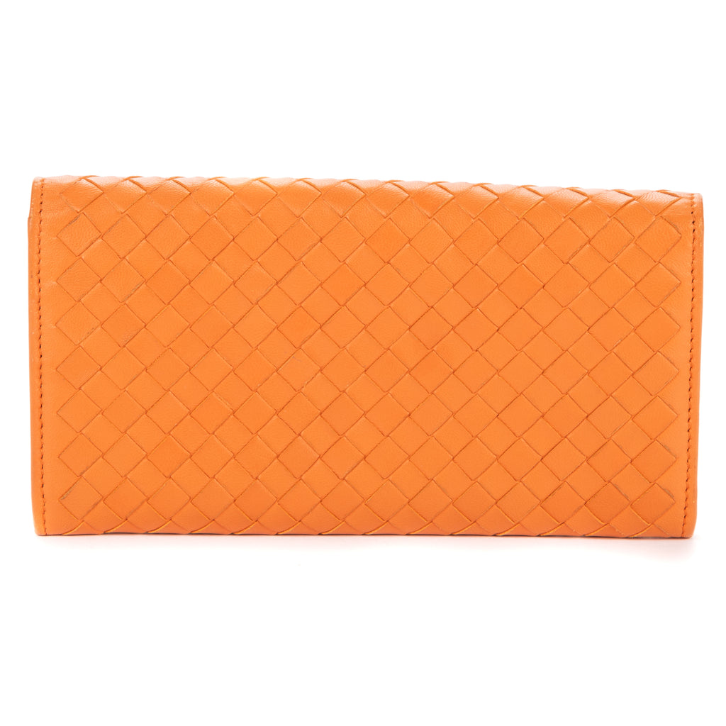 Wallet Long Wallet Flap Orange Intrecciato Calfskin Leather