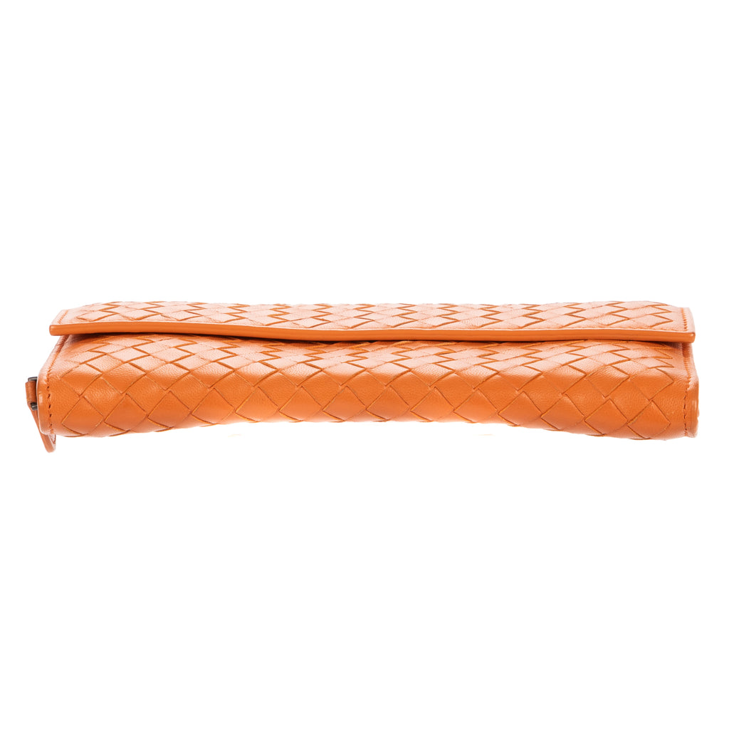 Wallet Long Wallet Flap Orange Intrecciato Calfskin Leather
