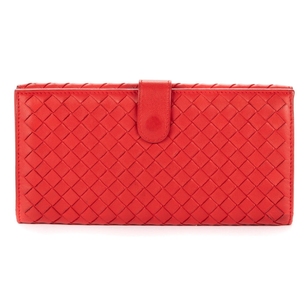 Wallet Long Wallet Flap Red Intrecciato Calfskin Leather