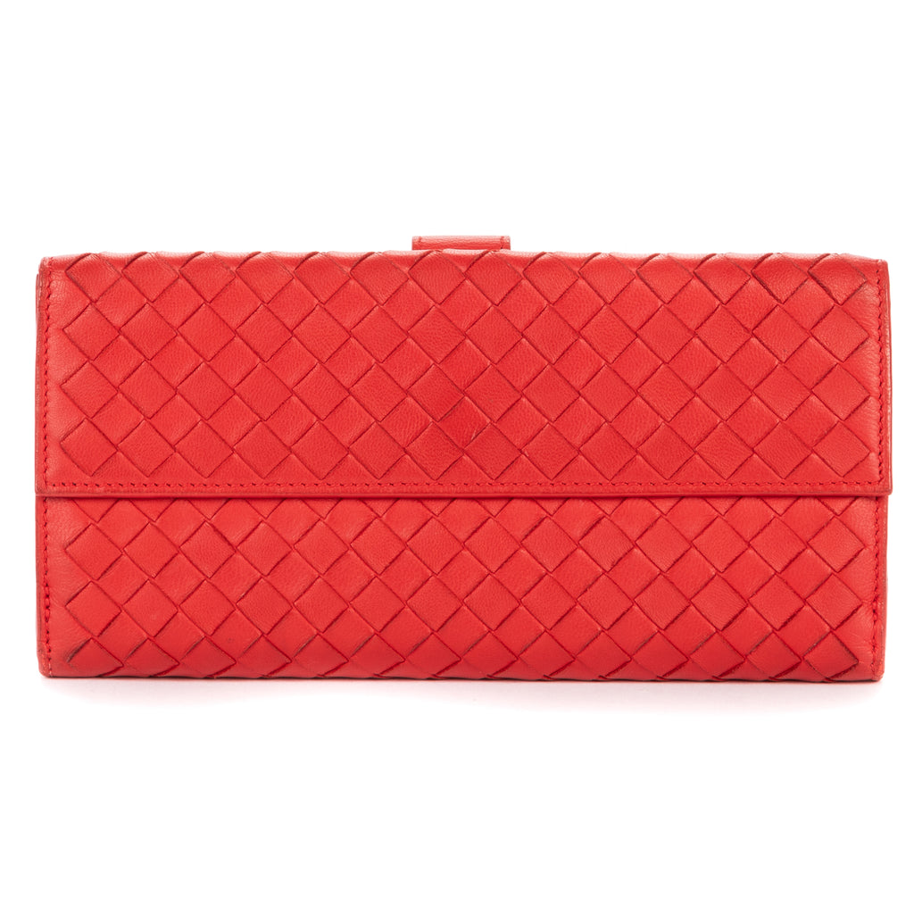 Wallet Long Wallet Flap Red Intrecciato Calfskin Leather