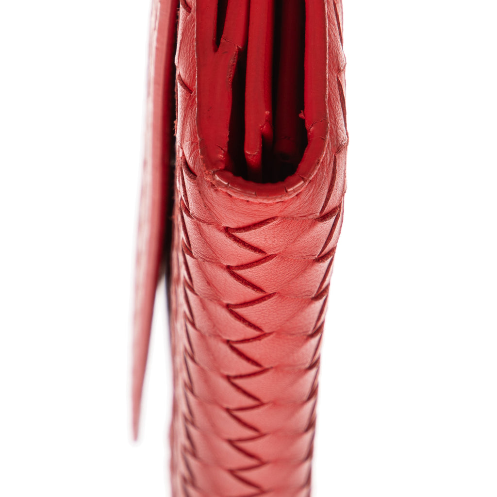 Wallet Long Wallet Flap Red Intrecciato Calfskin Leather
