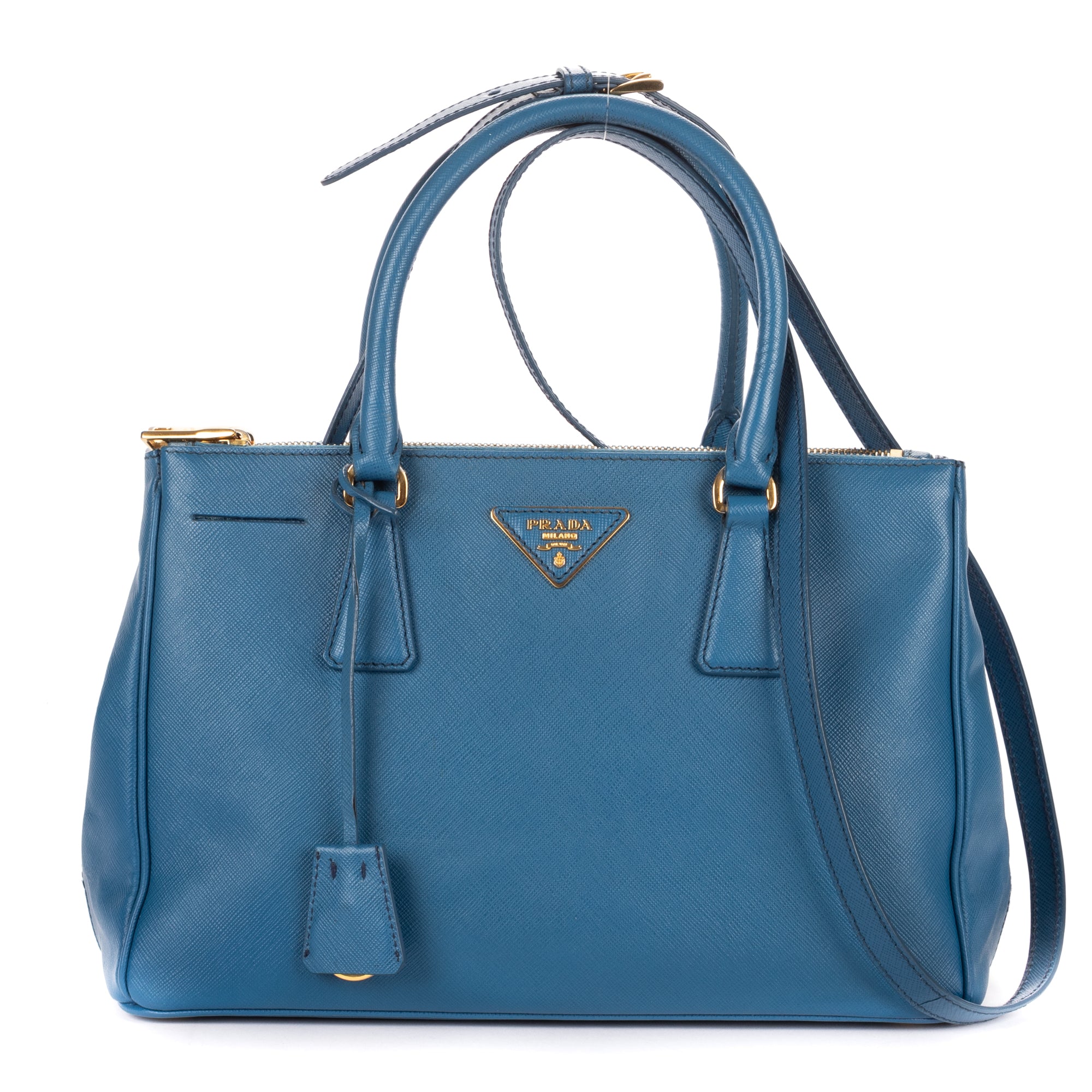 Shoulder Bag Double Zip Galleria Tote Blue Saffiano Leather