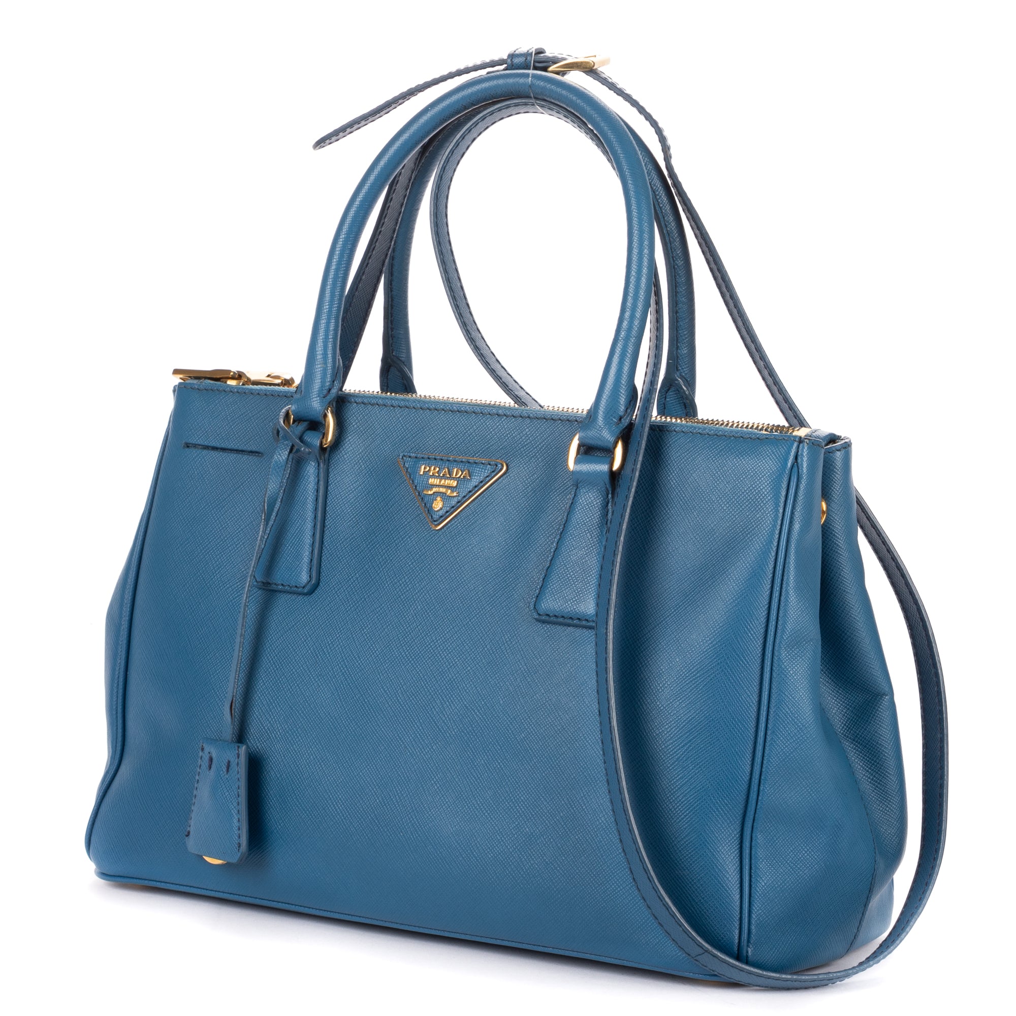 Shoulder Bag Double Zip Galleria Tote Blue Saffiano Leather