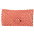 Clutch Turn Lock Clutch Brown Intrecciato Calfskin Leather