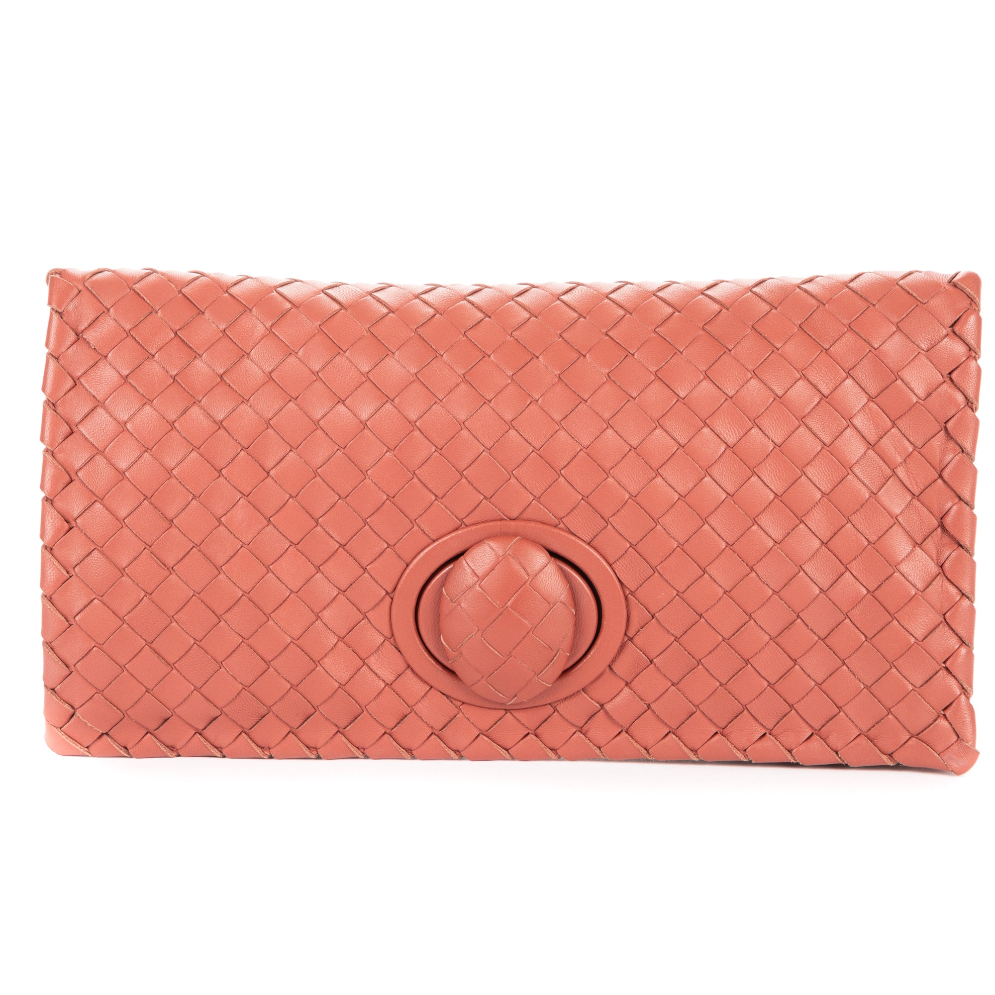 Clutch Turn Lock Clutch Brown Intrecciato Calfskin Leather