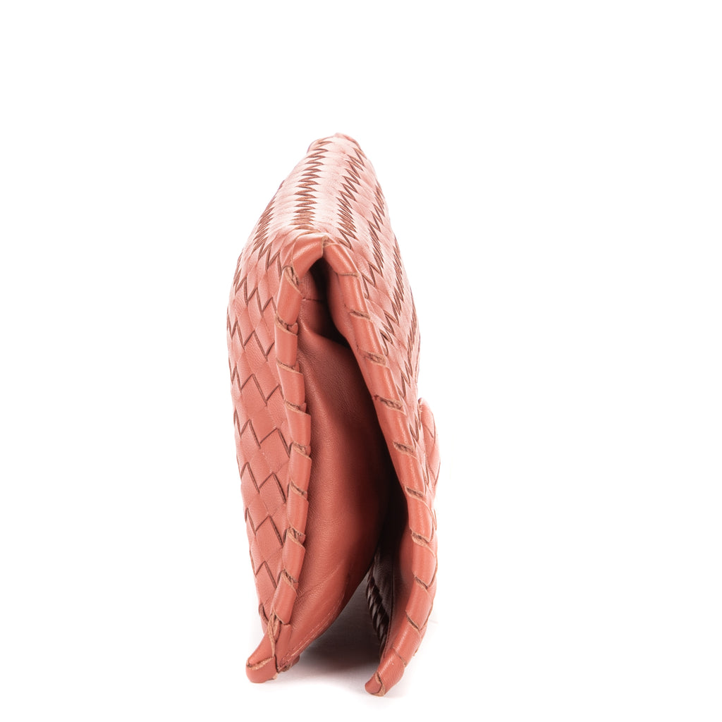 Clutch Turn Lock Clutch Brown Intrecciato Calfskin Leather