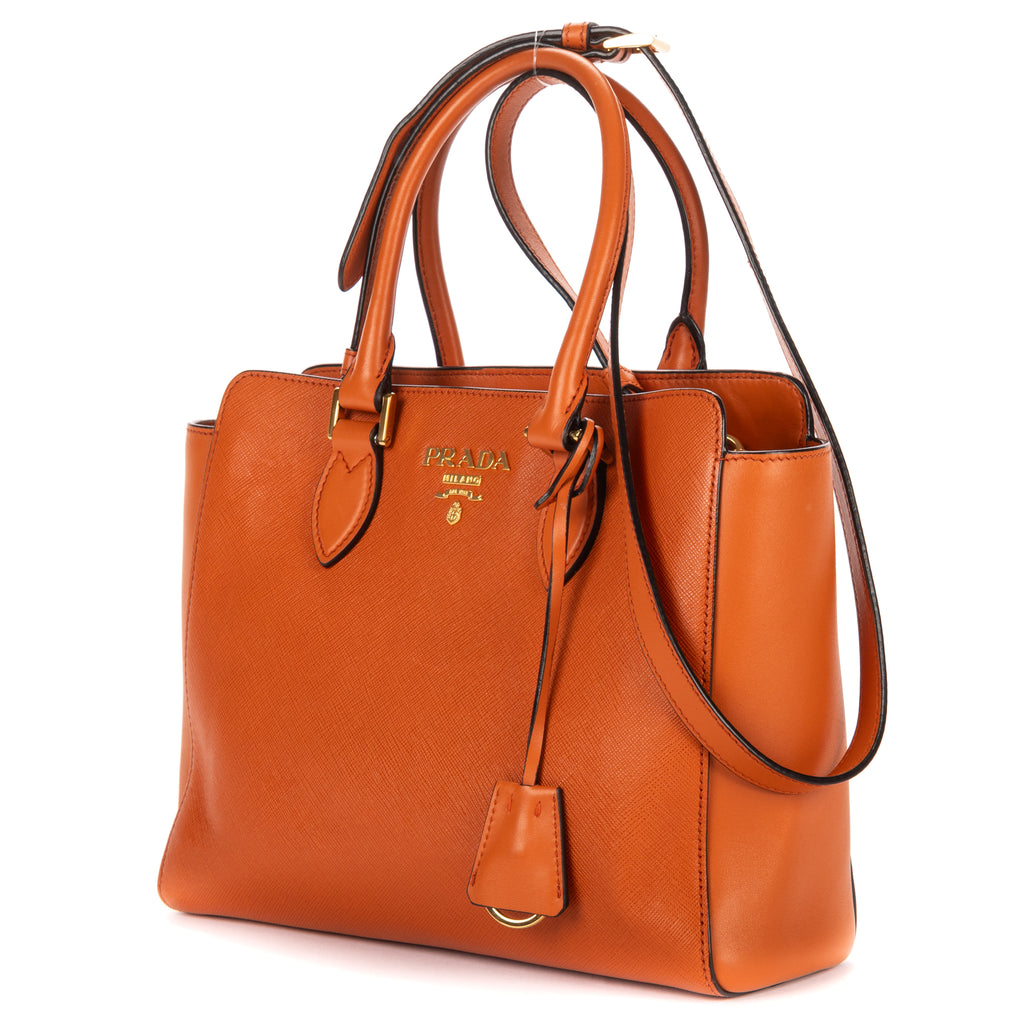 Shoulder Bag Convertible Sound Lock Satchel Orange Saffiano Leather