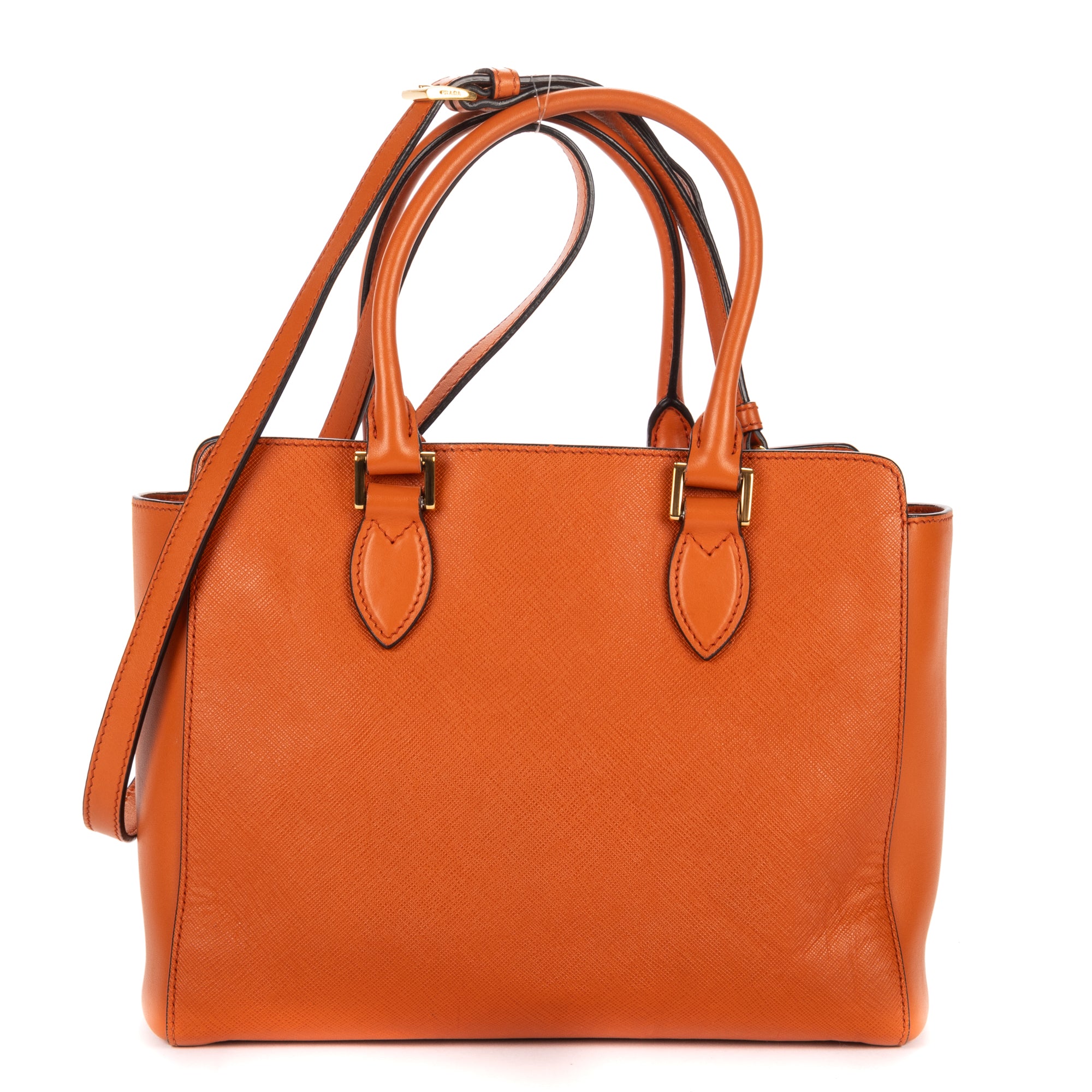 Shoulder Bag Convertible Sound Lock Satchel Orange Saffiano Leather