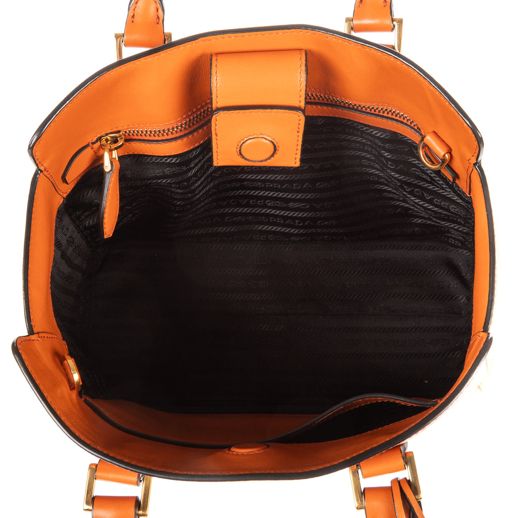Shoulder Bag Convertible Sound Lock Satchel Orange Saffiano Leather