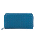Shoulder Bag Zip Around Wallet Blue Intrecciato Calfskin Leather