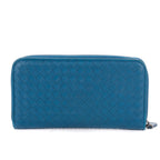 Shoulder Bag Zip Around Wallet Blue Intrecciato Calfskin Leather