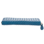 Shoulder Bag Zip Around Wallet Blue Intrecciato Calfskin Leather