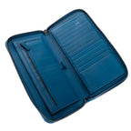 Shoulder Bag Zip Around Wallet Blue Intrecciato Calfskin Leather