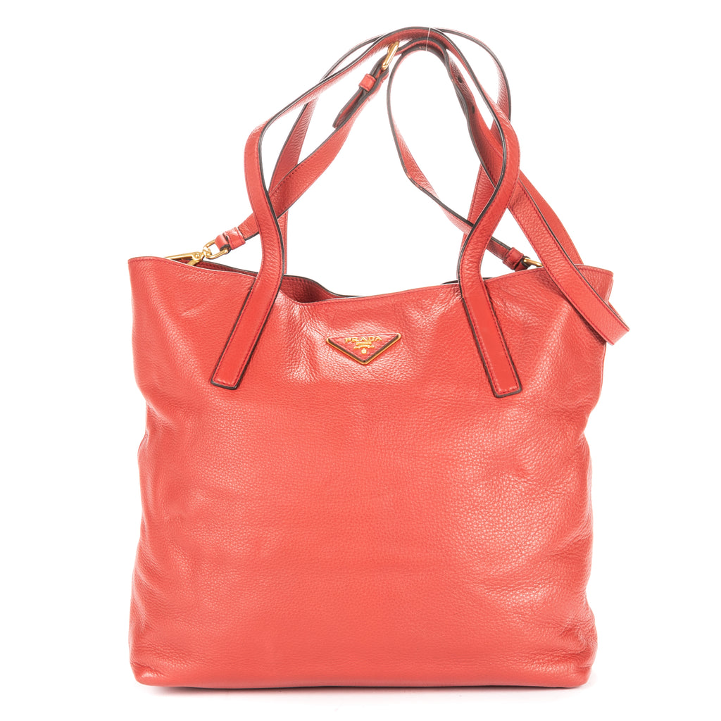 Shoulder Bag Open Tote Red Vitello Daino Leather