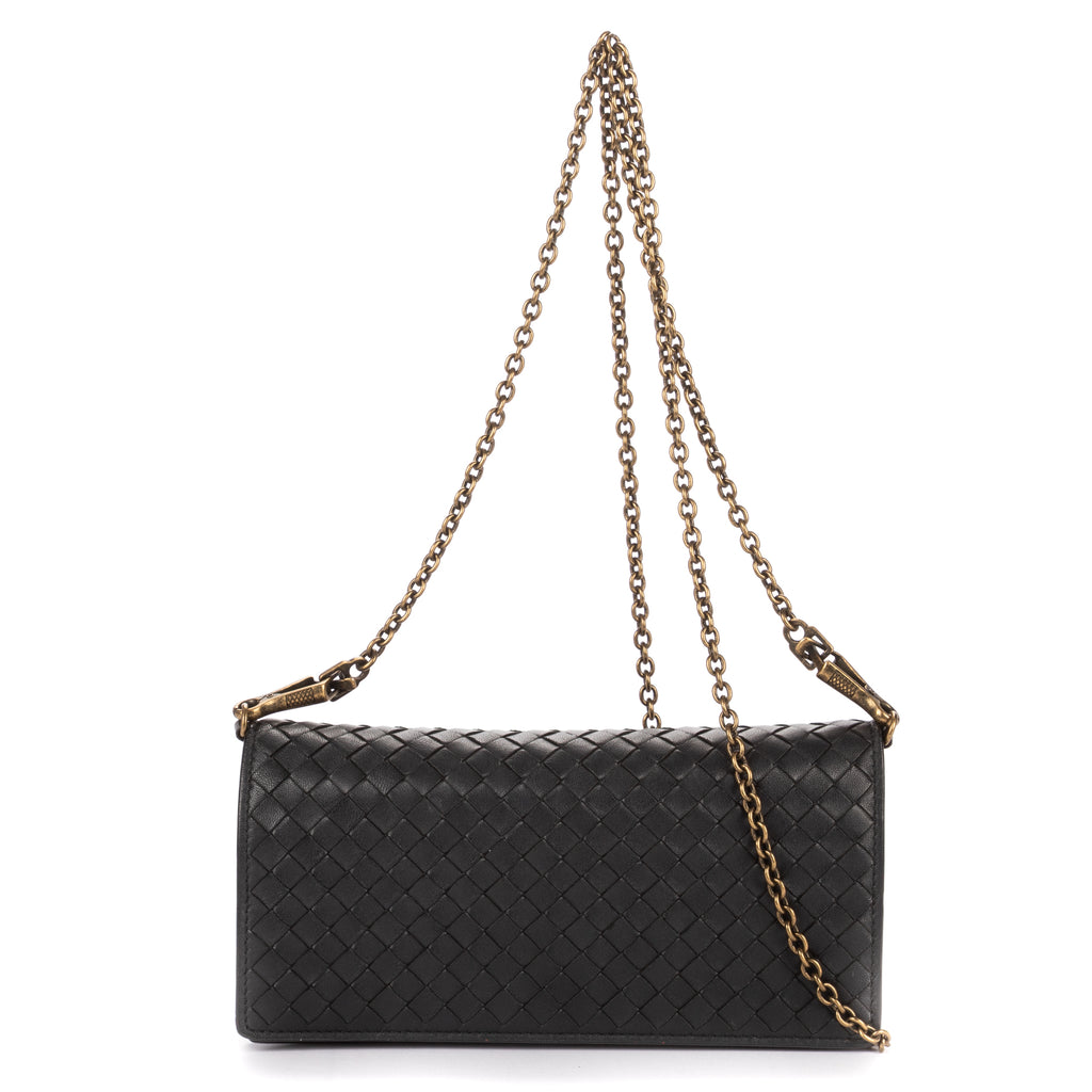 Shoulder Bag Wallet on Chain Crossbody Black Intrecciato Calfskin Leather