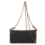 Shoulder Bag Wallet on Chain Crossbody Black Intrecciato Calfskin Leather