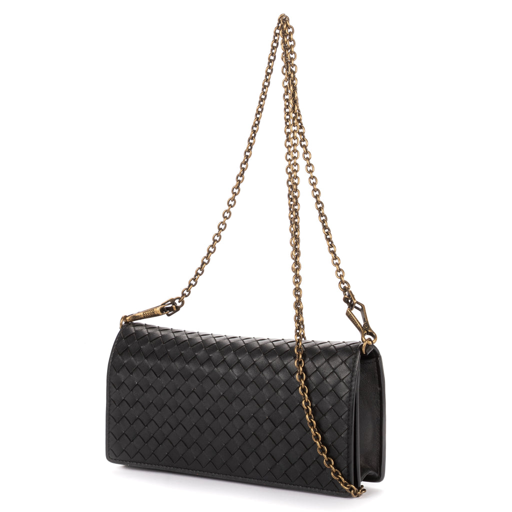 Shoulder Bag Wallet on Chain Crossbody Black Intrecciato Calfskin Leather
