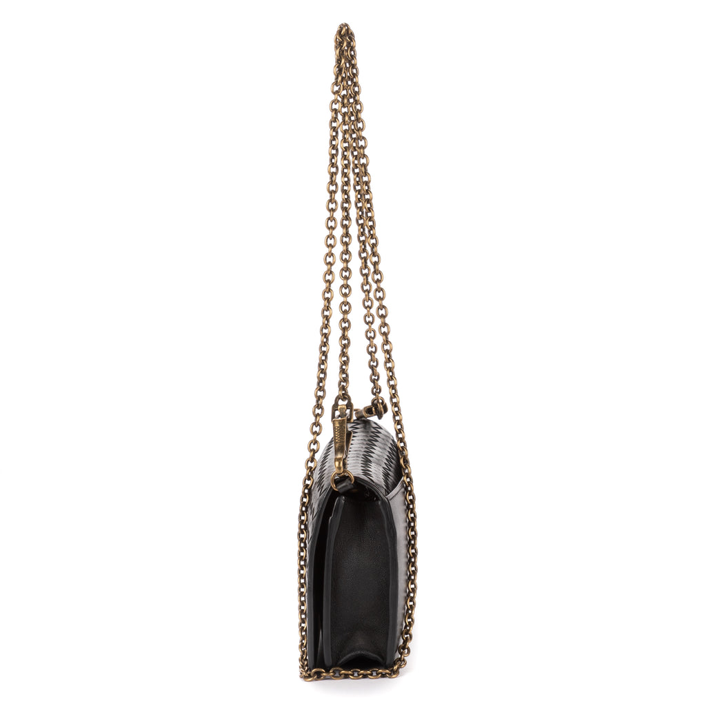 Shoulder Bag Wallet on Chain Crossbody Black Intrecciato Calfskin Leather