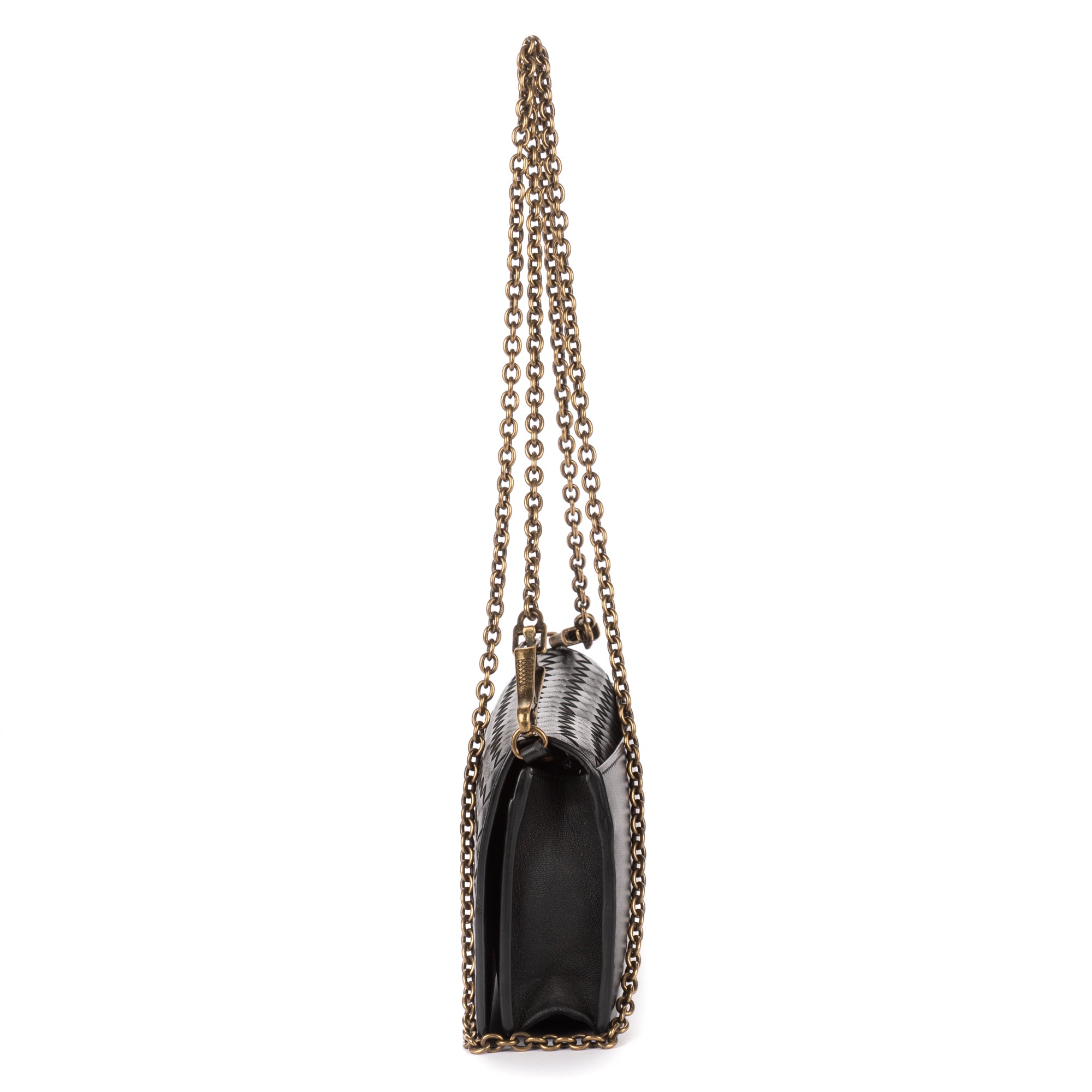 Shoulder Bag Wallet on Chain Crossbody Black Intrecciato Calfskin Leather