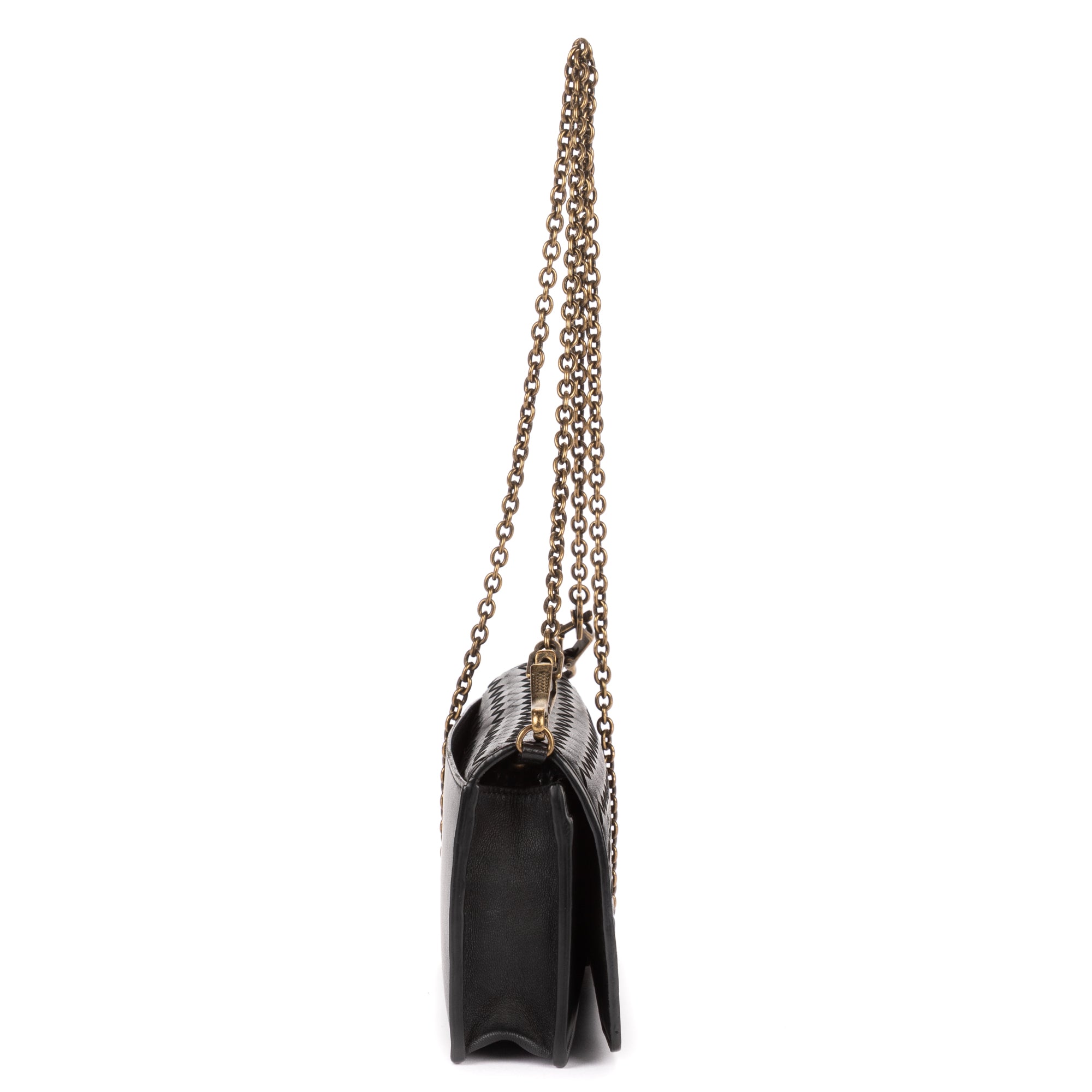 Shoulder Bag Wallet on Chain Crossbody Black Intrecciato Calfskin Leather