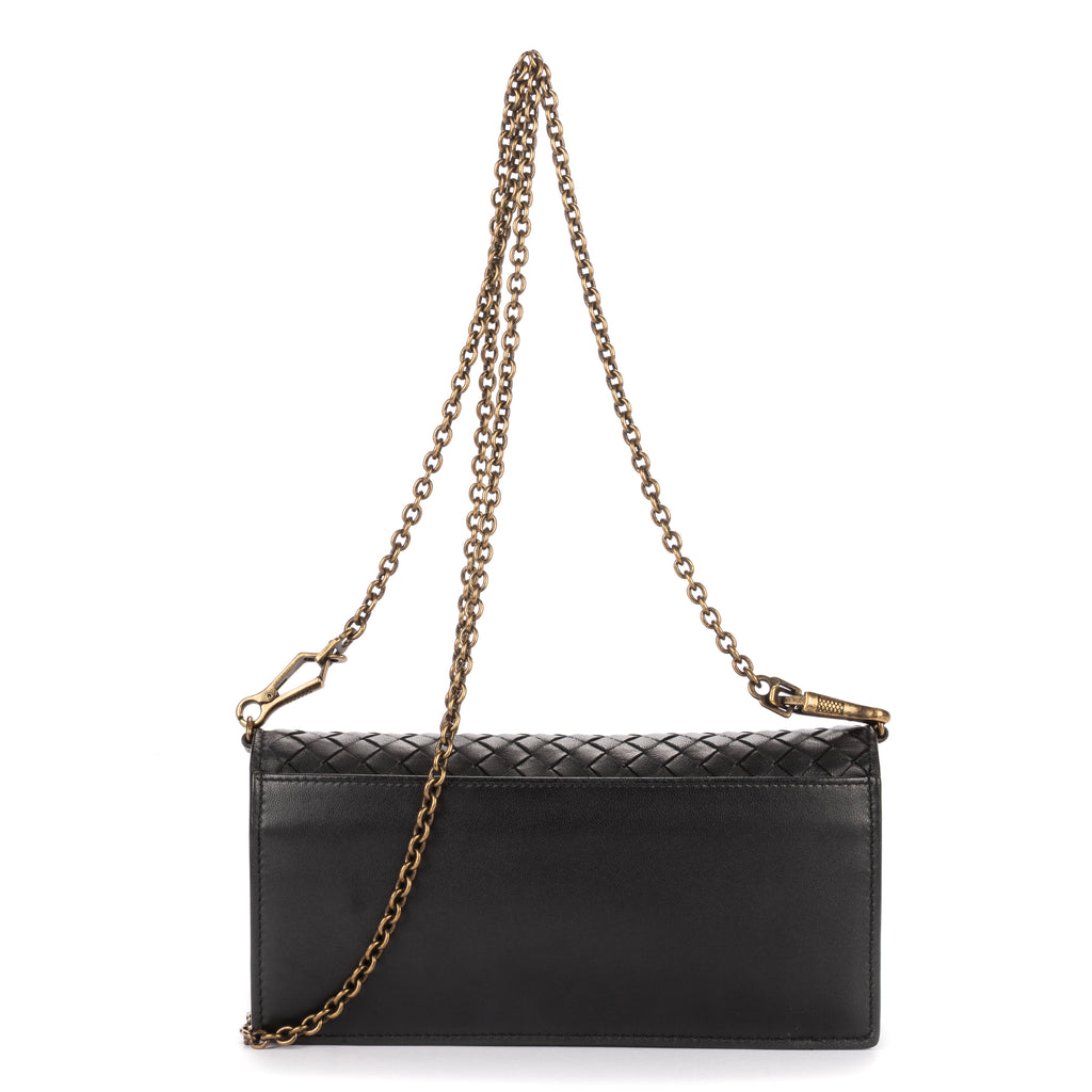Shoulder Bag Wallet on Chain Crossbody Black Intrecciato Calfskin Leather