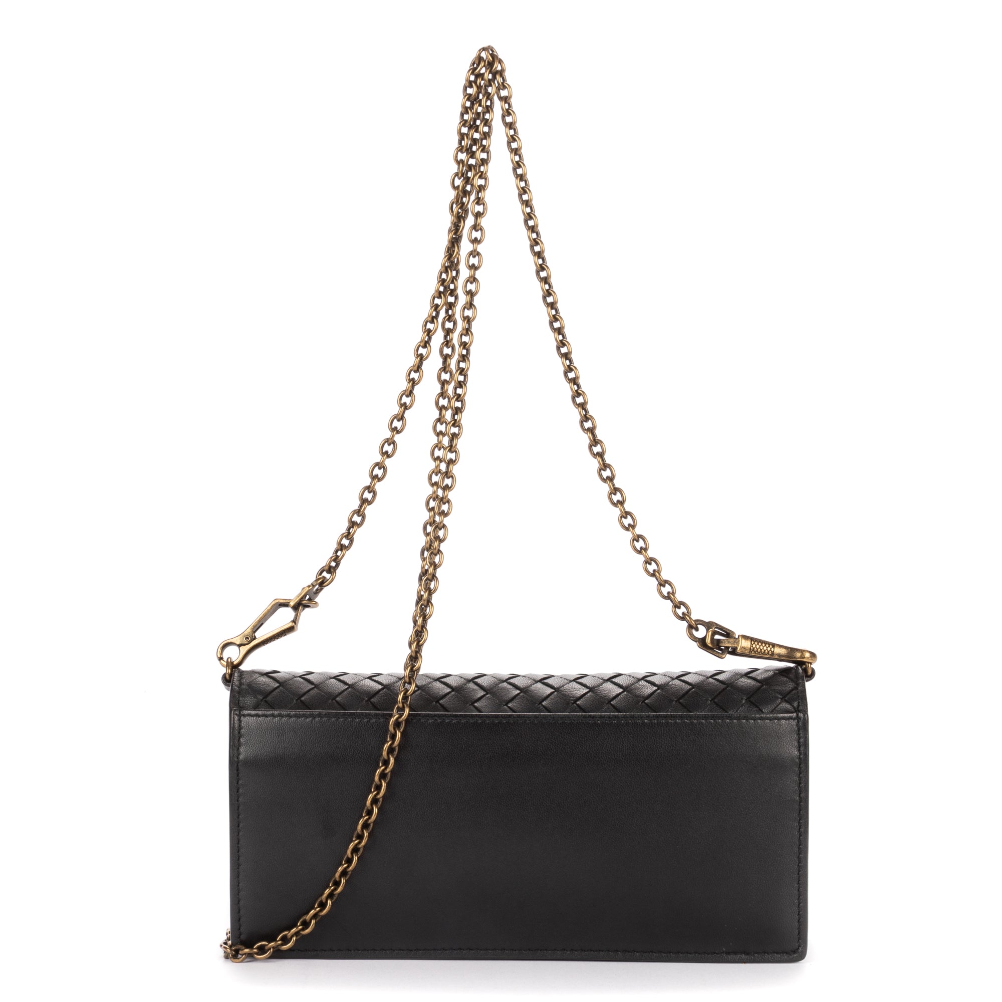Shoulder Bag Wallet on Chain Crossbody Black Intrecciato Calfskin Leather