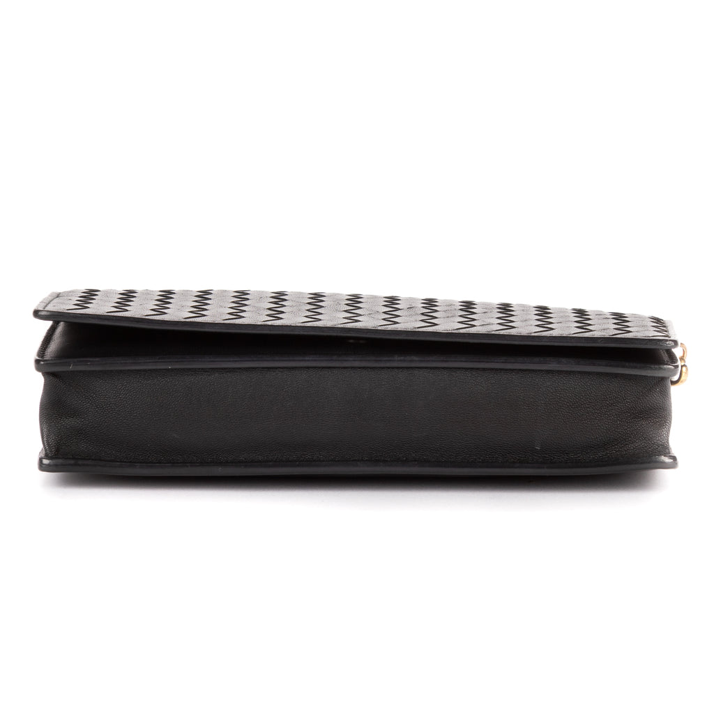 Shoulder Bag Wallet on Chain Crossbody Black Intrecciato Calfskin Leather