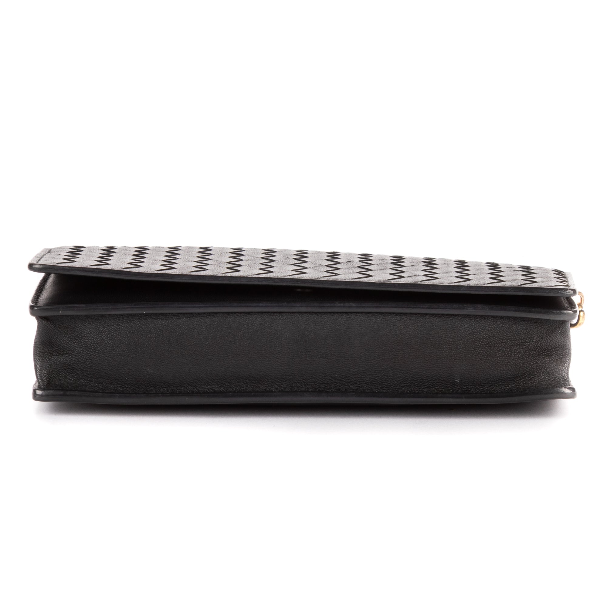 Shoulder Bag Wallet on Chain Crossbody Black Intrecciato Calfskin Leather