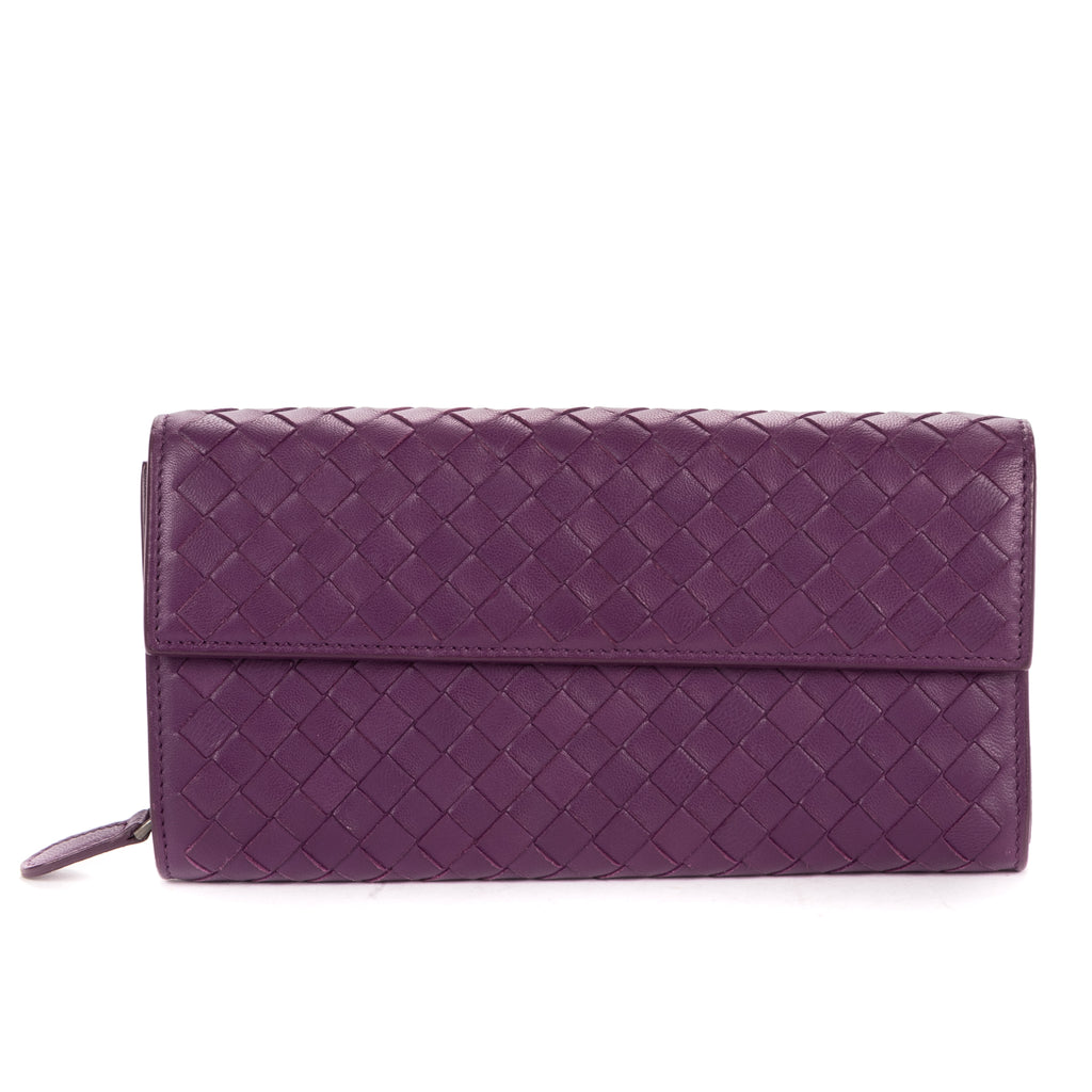 Wallet Flap Continental Purple Intrecciato Calfskin Leather